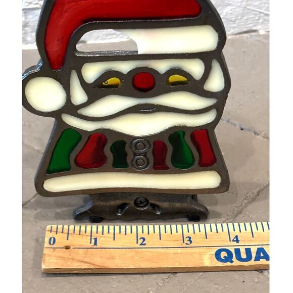 Vintage Christmas Tealight Candle Holder Santa Claus Stained Glass - Picture 4 of 9
